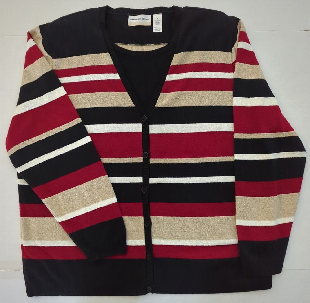 Alfred Dunner Black Tan Red White Cardigan w/ Built in Camisole Women's Size 2X